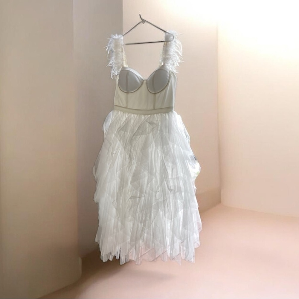 Fashion Nova White Feathered Wedding Dress